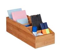 Relaxdays 2 Cajas de Almacenaje de Bambú, Seis Compartimentos, Organizadores de Escritorio, Baño, Cocina, Marrón, 10 x 14 x 35 cm