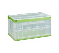 Relaxdays 2 cajas de transporte con tapa verde,transparente