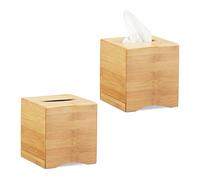 Relaxdays 2 Cajas para Pañuelos Decorativa, Bambú, Beige, 15,5 x 14,5 x 14,5 cm
