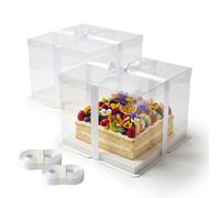 Relaxdays 2 cajas transparentes tarta con lazo blanco,transparente
