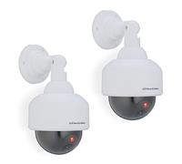 Relaxdays 2 Cámaras Seguridad Falsa, LED Intermitente, Exterior, Prevención de Robos, Videovigilancia Mentira, Blanco