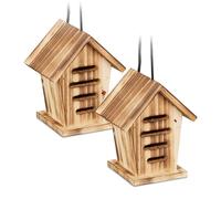 Relaxdays 2 casas para mariquitas madera flameada marrón claro,negro