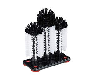 Relaxdays 2 Cepillos Limpia Vasos con Ventosa, Lavavasos Hostelería, Manual, Bar, Fiesta, 22 x 18,5 x 9,5 cm, Blanco-Negro