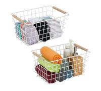 Relaxdays 2 cestas metálicas de rejilla con asas blanco,marrón claro