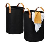 Relaxdays 2 Cestos Ropa Sucia 28l, Plegable, Fieltro, Asas, Bombo Colada, Baño y Dormitorio, 47x30cm, Negro, 47 x 30 x 30 cm