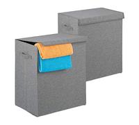 Relaxdays 2 Cestos Ropa Sucia Plegables 61L, Canastos Lavandería con Tapa, 50,5x45x30,5cm, Poliéster, Gris