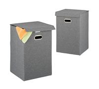 Relaxdays 2 Cestos Ropa Sucia Plegables, Canastos Lavandería 62 L con Tapa, 55,5 x 35,5 x 35,5 cm, Gris