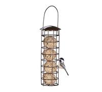 Relaxdays 2 Comederos Pájaros Bolas Grasa, Alimentador Colgante, Soporte Frutas y Sebo con Techo, 31x8,5 cm, Metal, Marrón