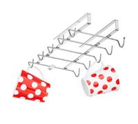 2 Cuelgatazas para Armario, Colgadores para 10 Tazas c/u, Ganchos Metálicos, Hierro, 6x14x28cm, Plateado