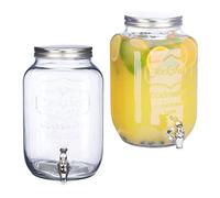 Relaxdays 2 Dispensadores de Bebidas con Grifo, Cristal, Vintage, Expendedor de refrescos, 8 L, Transparente