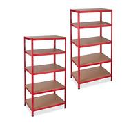relaxdays 2 Estanterías de Carga Pesada, 5 baldas, 1325 kg, Sistema de almacenaje, 180x90x60, Metal/MDF, Rojo