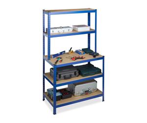 Relaxdays 2 estanterías taller & banco de trabajo azul,marrón claro