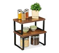 Relaxdays 2 Estantes Organizadores Cocina, Balda Adicional Armario Apilable, Industrial, 16 x 30 x 19,5 cm, Marrón/Negro, Acero