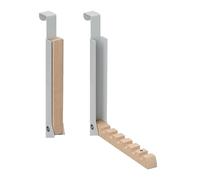 Relaxdays 2 Ganchos Plegables Puerta, Colgantes, Colgadores 6 Perchas, Metal y Madera, para Renvalso de 2 cm, Gris