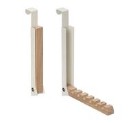 Relaxdays 2 Ganchos Plegables Puerta, Colgantes, Colgadores 6 Perchas, Metal y Madera, para Renvalso de 2 cm, Beige