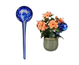 relaxdays 2 Globos de Riego, Dispensadores Agua Maceta, Regadores Automáticos, Autoriego, Cristal, Ø 9 cm, Azul