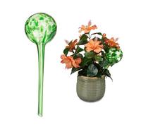 Relaxdays 2 Globos de riego, Dispensadores de Agua, Autorriego, Cristal, Ø 9 cm, para Macetas, Regadores Vidrio, Verde