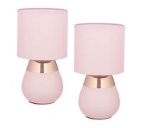 Relaxdays 2 lámparas de mesa con pantalla tela cobre,fucsia