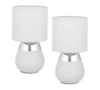 Relaxdays 2 lámparas de mesa con pantalla tela plata,gris