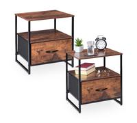 Relaxdays Mesita de Noche con Cajón, Mesilla de Dormitorio, Mesa Auxiliar de Cama, 50 x 45 x 42,5 cm, Negro/Marrón