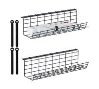 Relaxdays 2 Organizadores Cables Escritorio, Bandeja Gestión Cableado, 11x43x14 cm, Sujetacables Hierro, Regleta, Negro