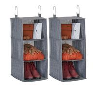 Relaxdays 2X Kleiderschrank Hängeregal 3 Fächer Set 2 Organizadores Colgantes Armario, 3 Compartimentos, Tela, 73x30x30 cm, 2 Ganchos, Almacenaje Burro, Gris
