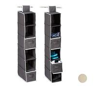 Relaxdays 2 Organizadores Colgantes con 6 Estantes y 2 Cajones, Tela y Cartón, 82 x 14,5 x 30 cm, Antracita