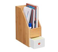 Relaxdays 2 Organizadores Escritorio, Papeles A4, Revistero Bambú, MDF, Archivador Oficina, 30 x 12 x 23 cm, Natural/Blanco
