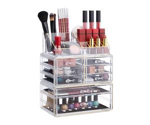 Relaxdays 2 Organizadores maquillaje canto dorado oro,transparente