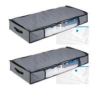 Relaxdays Set 2 Organizadores Ropa Bajo Cama, 2 Bolsas Vacío, Funda Almacenaje Sábanas, Mantas, 15 x 100 x 45 cm, Gris