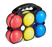Relaxdays Juego de 2 petancas, 12 Bolas de Petanca en 3 Colores, plástico, con 2 Bolas de Objetivo y Cesta de Transporte, Juego de Petanca para niños, Multicolor