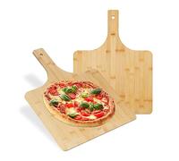 Relaxdays 2 Palas Pizza Extragrandes, Paleta Pizzería Formato Cuadrado, Espátula Bambú para Pan, 50x38 cm, Natural