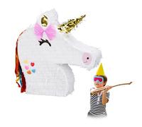 Relaxdays 2 piñatas unicornio blanco,oro,fucsia