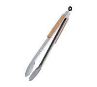 Relaxdays Set 2 Pinzas Barbacoa 38 cm, Tenaza Parrilla con Aro para Colgar, Cocina, Acero Inoxidable y Madera, Plateado/Natural