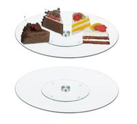 Relaxdays 2 Platos Giratorios Tartas Cristal y Acero Inoxidable, Soporte Pasteles, Bollos, Cupcakes, 30cm, Transparente