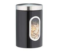 Relaxdays 2 Recipientes Almacenamiento Cocina, con Tapa y Ventana, 1,4 L, Contenedores para Café, Harina, Pasta, Bote Metal, Negro