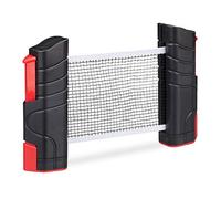 Relaxdays 2 Redes Ping Pong Extensibles para Mesas con Tablero de hasta 5 cm, Negro y Rojo, hasta 176 cm