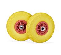 Relaxdays 2 Ruedas de Carro, Antipinchazos, Macizas, 4.10/3.50-4", Eje de 16 mm, hasta 150 kg, 260x85mm, Amarillo/Rojo