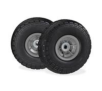 Relaxdays 2 Ruedas de Carro, Antipinchazos, Macizas, 4.10/3.50-4", Eje de 16 mm, hasta 150 kg, 260x85mm, Negro y Gris