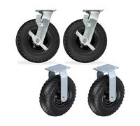 Relaxdays 2 Ruedas fijas y 2 giratorias para Carga Pesada 3.00-4, 120 kg, Negro/Plateado 34x26x13.5 cm