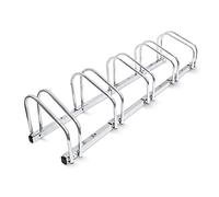 Relaxdays 2 Soportes Bicicletas Suelo, Pared, Aparcabicicletas, 5 Bicis c/u, 26 x 130 x 32 cm, Portabicicletas, Acero, Plateado