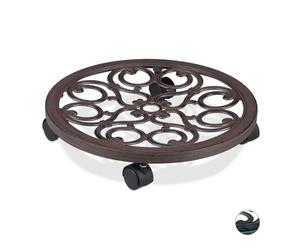 Relaxdays 2 soportes macetas marrones con ruedas marrón,negro