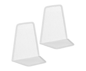 Relaxdays 2 Sujetalibros rejilla metálica blanca M blanco