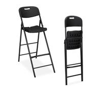 Relaxdays 2 Taburetes de Cocina Altos Plegables, con Respaldo, Banquetas Bar PE y Metal, 118x44,5x82 cm, Negro, Acero