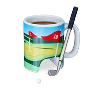 Relaxdays 2 tazas de golf con palo, putter con bolígrafo, 2 pelotas de golf, regalo divertido para golf, taza de café de golf, multicolor