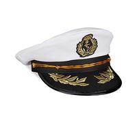 Relaxdays 2 x Captain's Hat, Men & Women, One Size, Headpiece Fancy Dress & Carnival, Officer Hat, White/Black