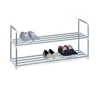 Relaxdays 2 Zapateros Metal, 2 Niveles, Estantería para Zapatos, Estante, Baldas, Metálico, Shoe Rack, 45 x 90 x 30 cm, Plateado