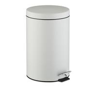 Relaxdays 20 litros Cubo Basura Cocina, Papelera Redonda, con Tapa, Pedal, Interior Extraíble, Acabado en Mate, Blanco, Acero