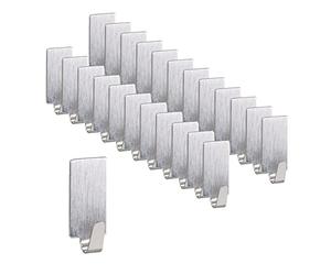 Relaxdays 24 Ganchos Autoadhesivos Rectangulares, Colgadores de Acero Inoxidable, Extraíbles, Cocina y Baño, Plateado, 2,5 x 2 x 1,5 cm