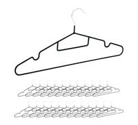 Relaxdays 24 Perchas Antideslizates para Ropa, con Varilla para Pantalones, Corbatero y Muescas, Diseño Fino, Negro, 18.5 x 40.5 x 0.4 cm